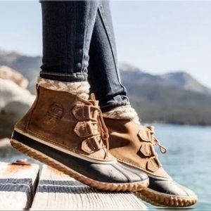 Sorel X Free People Out 'n About Weatherproof Lace Up Leather Rubber Duck Boot